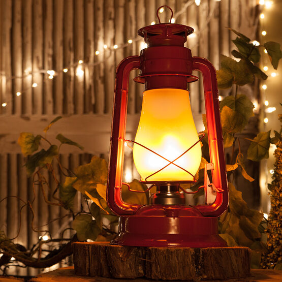 Red Metal Digital Flame LED Lantern Yard Envy