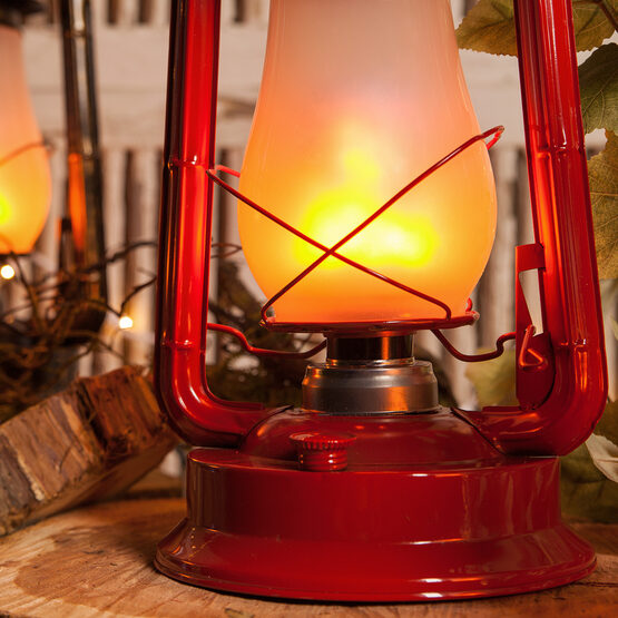Red Metal Digital Flame LED Lantern Yard Envy
