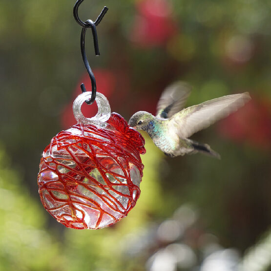 Red Sugar Spun Pearl Drop Hummingbird Feeder
