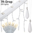 LED Curtain Lights, 7' Drops, Warm White 5mm Twinkle Lights, White Wire