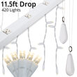 LED Curtain Lights, 11.5' Drops, Warm White 5mm Lights, White Wire