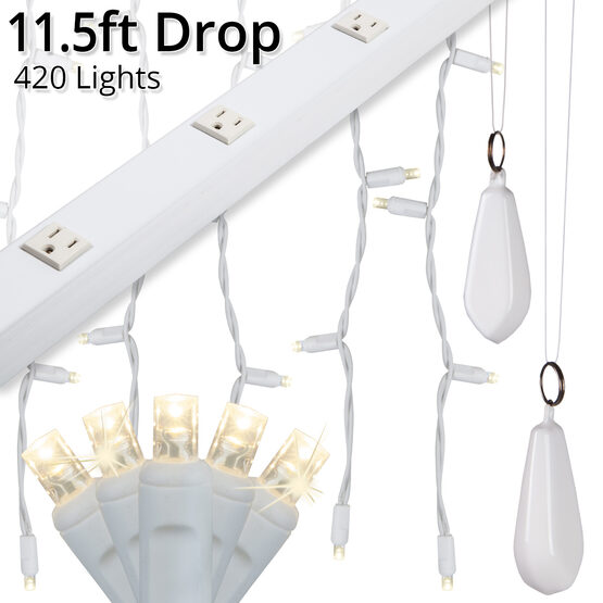 LED Curtain Lights, 11.5' Drops, Warm White 5mm Twinkle Lights, White Wire