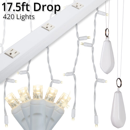 LED Curtain Lights, 17.5' Drops, Warm White 5mm Twinkle Lights, White Wire