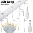 LED Curtain Lights, 25' Drops, Warm White 5mm Twinkle Lights, White Wire