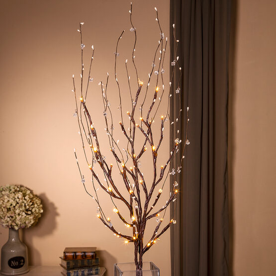 39" Brown Battery Operated LED Lighted Branches, Warm White Lights, 3 pc