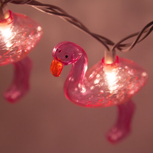 Pink Flamingo Light String, 10 Clear Lights Yard Envy