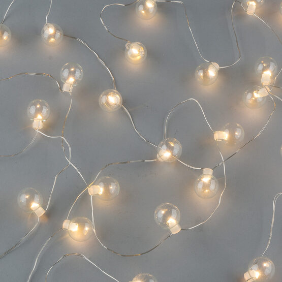 10' Globe LED Fairy Lights, Warm White, Silver Wire
