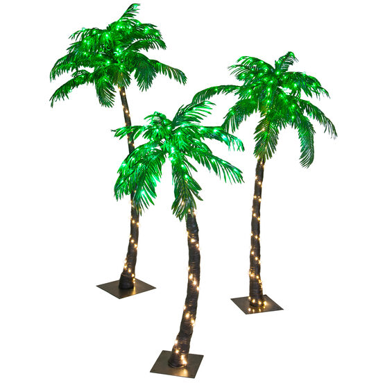 Curved Led Lighted Palm Tree With Green, Light Up Palm Trees For Outdoors