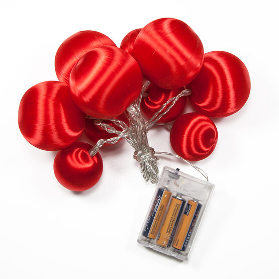 Battery Operated Red Ball Ornament Light Set, 10 Red LED Lights