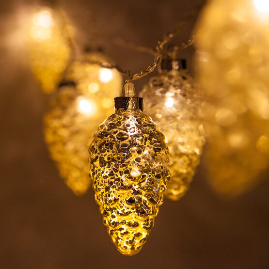 Battery Operated LED Iridescent Pinecone String Lights, 10 Warm White Lights