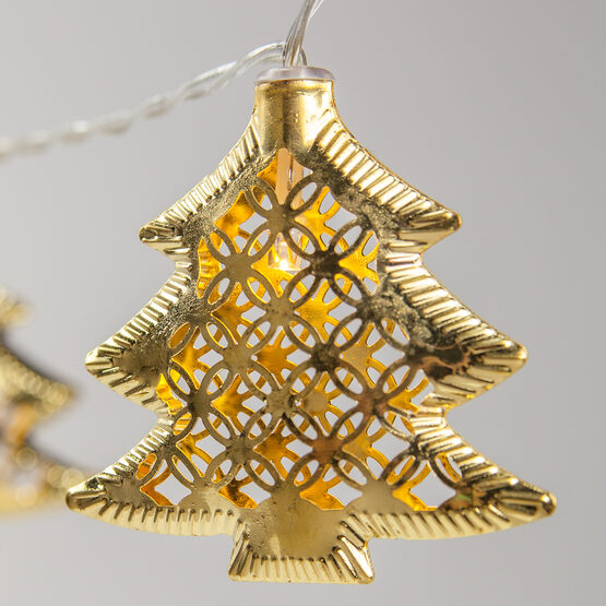 Wintergreen Lighting&reg Battery Operated LED Golden Metal Christmas Tree String Lights, 10 Lights