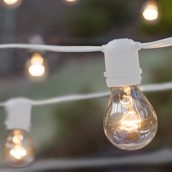 Commercial Patio String Lights Clear A19 Bulbs White Wire Yard Envy Commercial Patio String Lights Clear A19 Bulbs White Wire