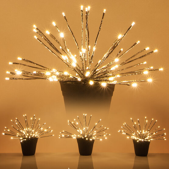 15" Silver Starburst LED Lighted Branches, Warm White Twinkle Lights, 3 pc