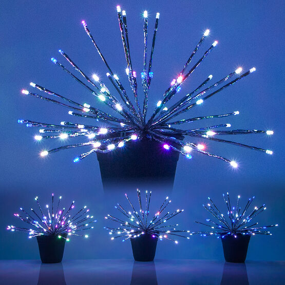 15" Silver Starburst LED Lighted Branches, RGB Lights, 3 pc