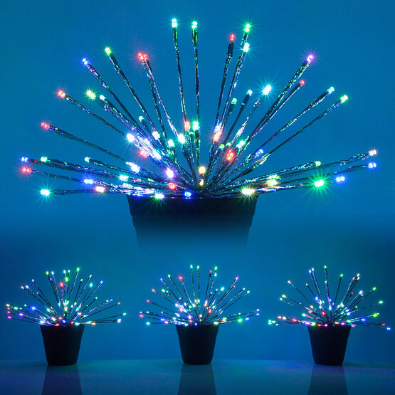 15" Silver Starburst LED Lighted Branches, Multicolor Color Change Lights, 3 pc