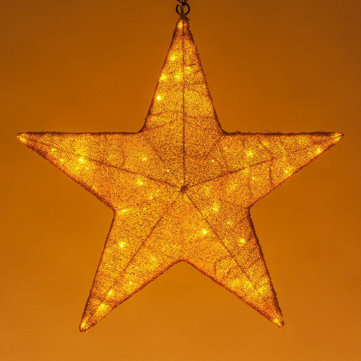 Gold LED Hanging Star Light, Metallic Mesh Covered Frame Gold LED Hanging Star Light, Metallic Mesh Covered Frame