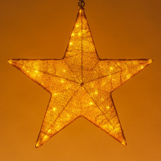 20" Gold LED Hanging Star Light, Metallic Mesh Covered Frame