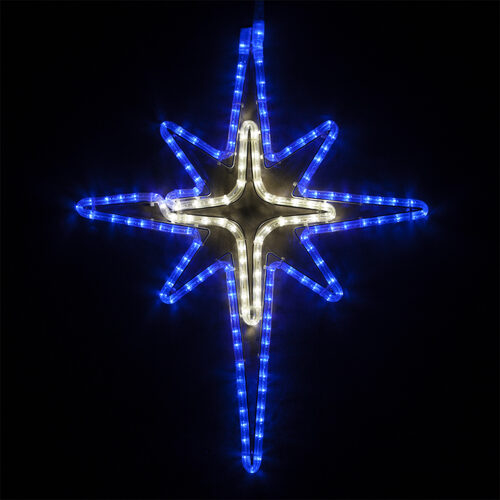 28" LED Blue and Cool White Bethlehem Star with Cross Center 
