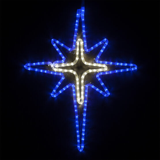 28" LED Blue and Cool White Bethlehem Star with Cross Center 