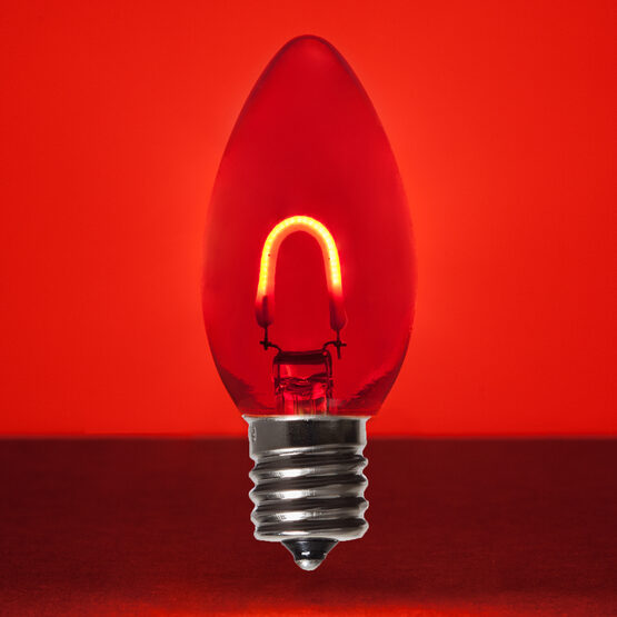 C9 FlexFilament TM Vintage LED Light Bulb, Red Transparent Glass