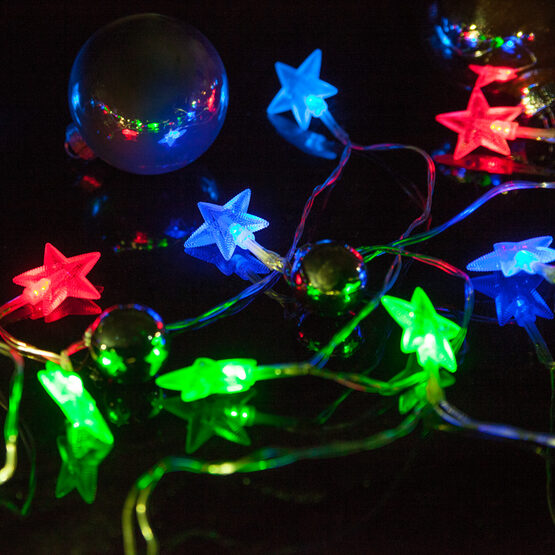 Battery Operated LED Star Lights String Lights, 10 Red, Green, Blue Twinkle Lights