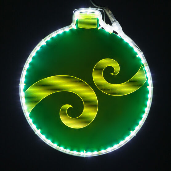 13" Electric Green Lit Ornament with Swirl Design Laser Etching 
