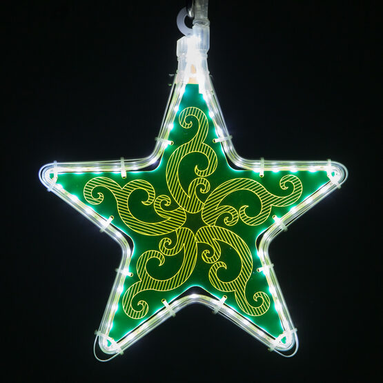 10" Electric Green Star Light with Ornamental Filigree Laser Etching 