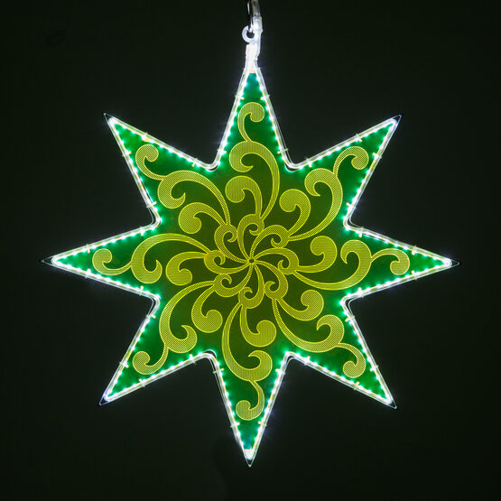 25" Electric Green 8 Point Star Light with Swirl Filigree Laser Etching 