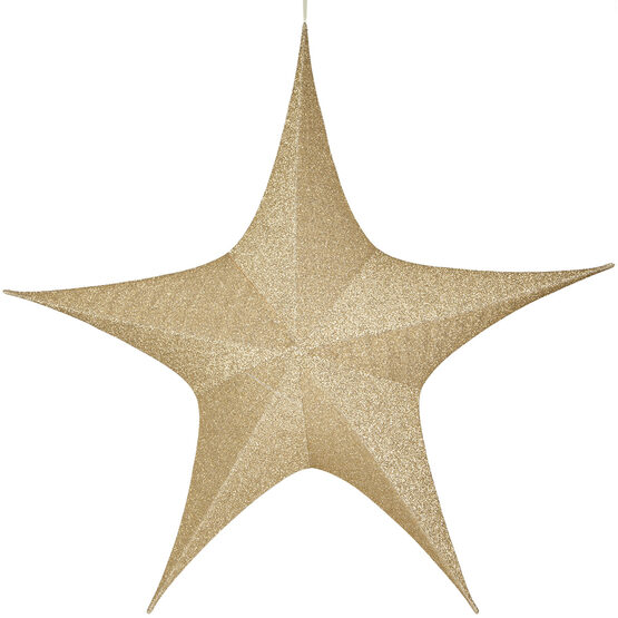 60" Gold Unlit Hanging Star, Fold Flat Frame with Metallic Polymesh