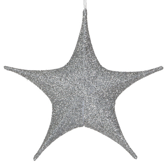16" Silver Unlit Hanging Star, Fold Flat Frame with Metallic Polymesh