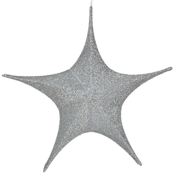 26" Silver Unlit Hanging Star, Fold Flat Frame with Metallic Polymesh