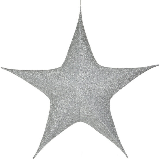 54" Silver Unlit Hanging Star, Fold Flat Frame with Metallic Polymesh