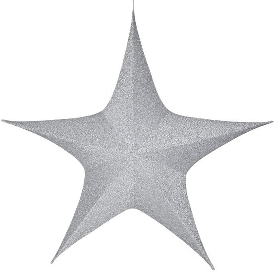 60" Silver Unlit Hanging Star, Fold Flat Frame with Metallic Polymesh