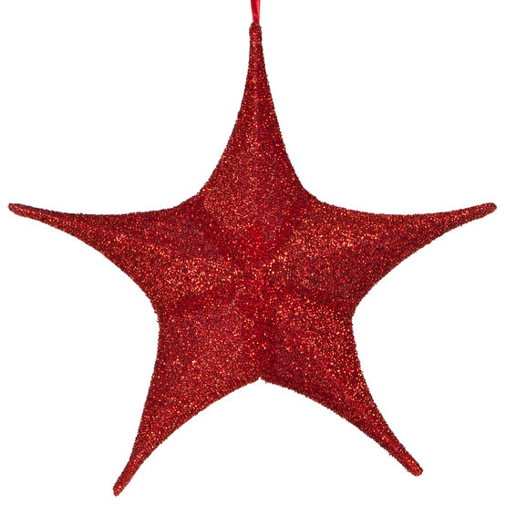 16" Red Unlit Hanging Star, Fold Flat Frame with Metallic Polymesh