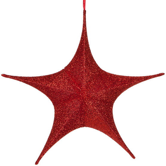 26" Red Unlit Hanging Star, Fold Flat Frame with Metallic Polymesh