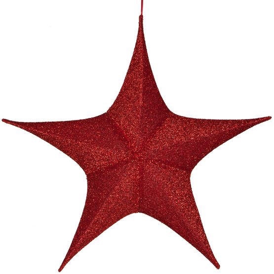 32" Red Unlit Hanging Star, Fold Flat Frame with Metallic Polymesh