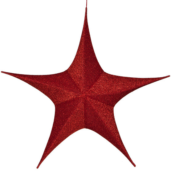 44" Red Unlit Hanging Star, Fold Flat Frame with Metallic Polymesh