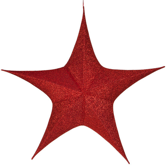 54" Red Unlit Hanging Star, Fold Flat Frame with Metallic Polymesh