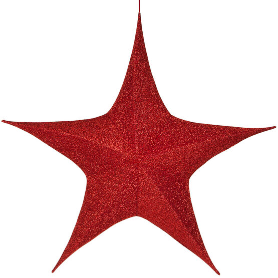60" Red Unlit Hanging Star, Fold Flat Frame with Metallic Polymesh