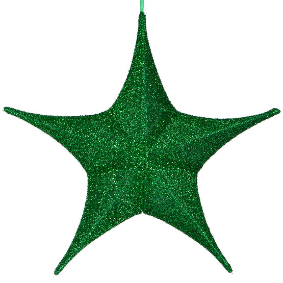 16" Green Unlit Hanging Star, Fold Flat Frame with Metallic Polymesh