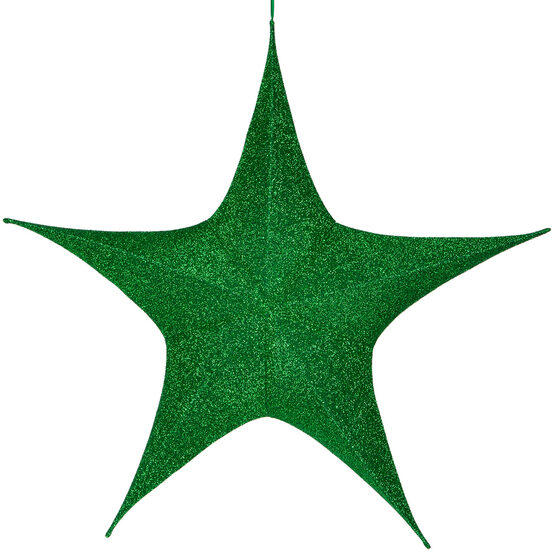 54" Green Unlit Hanging Star, Fold Flat Frame with Metallic Polymesh
