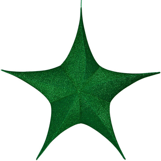 60" Green Unlit Hanging Star, Fold Flat Frame with Metallic Polymesh