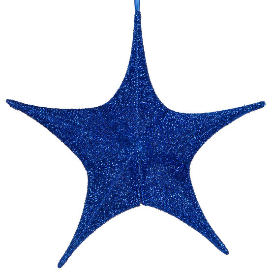 16" Blue Unlit Hanging Star, Fold Flat Frame with Metallic Polymesh