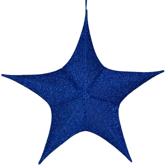 32" Blue Unlit Hanging Star, Fold Flat Frame with Metallic Polymesh