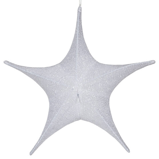 16" White Unlit Hanging Star, Fold Flat Frame with Metallic Polymesh