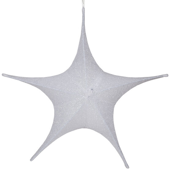 26" White Unlit Hanging Star, Fold Flat Frame with Metallic Polymesh