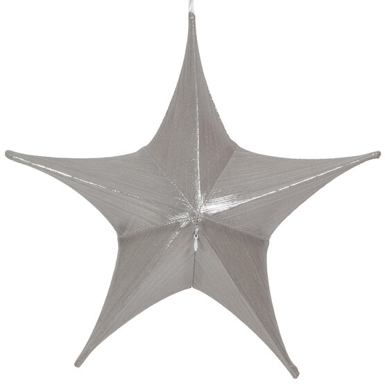 16" Silver Unlit Hanging Star, Fold Flat Frame with Metallic Lame