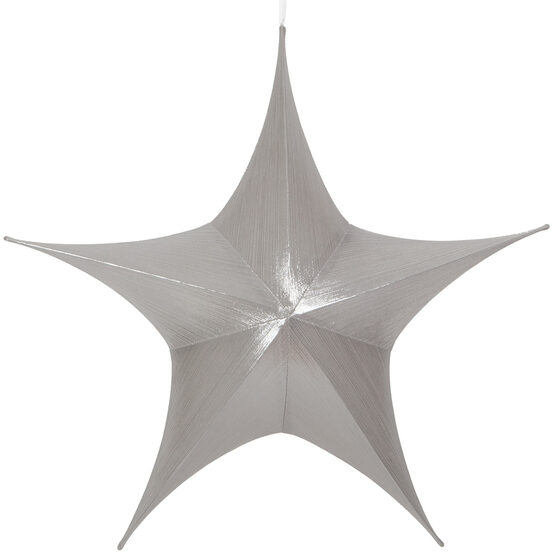 32" Silver Unlit Hanging Star, Fold Flat Frame with Metallic Lame