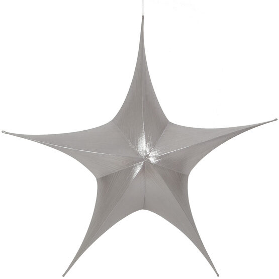 44" Silver Unlit Hanging Star, Fold Flat Frame with Metallic Lame