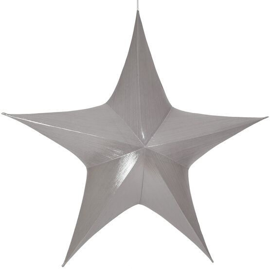 54" Silver Unlit Hanging Star, Fold Flat Frame with Metallic Lame